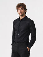 Manchester Camisa de Etiqueta en Algodón con Puño Doble color negro para hombre