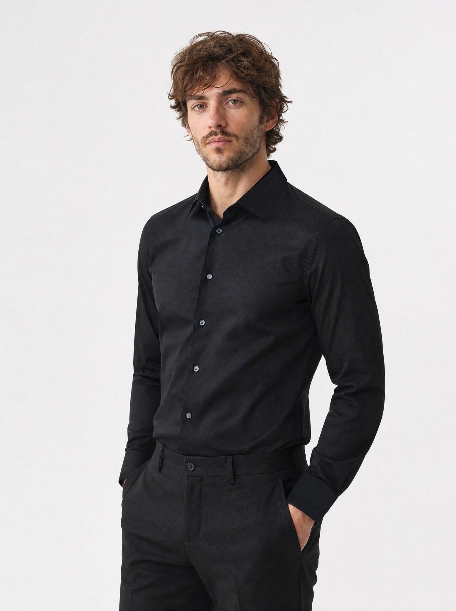 Manchester Camisa de Etiqueta en Algodón con Puño Doble color negro para hombre