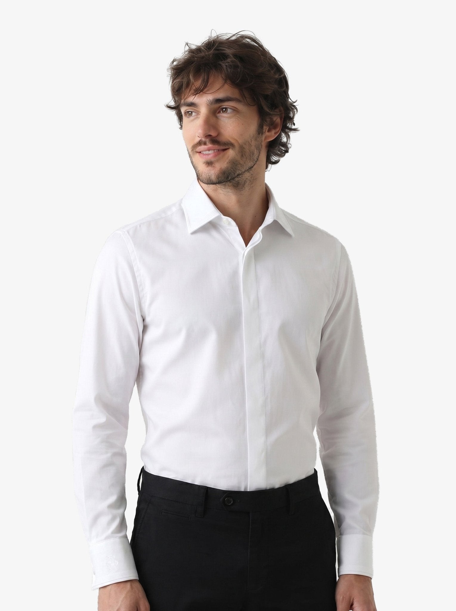 Manchester Camisa de Etiqueta Slim Fit Mezcla Algodón con Cuello Ajustable color blanco para hombre