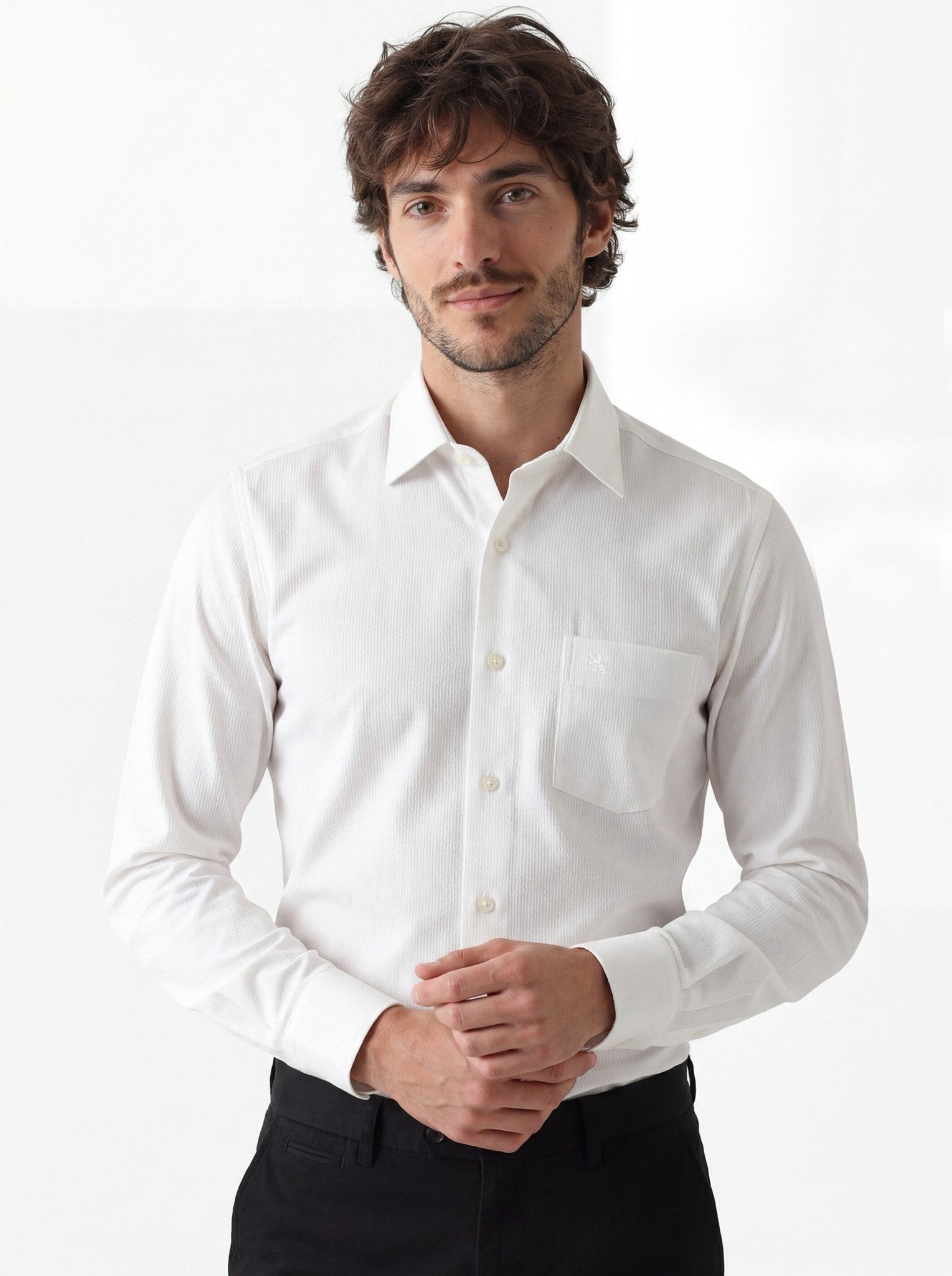 Manchester Camisa de Vestir Algodón y Poliéster Manga Larga color blanco para hombre