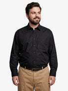 Manchester Camisa de Vestir Big and Tall Cuello Ajustable Algodón y Poliéster color negro para hombre