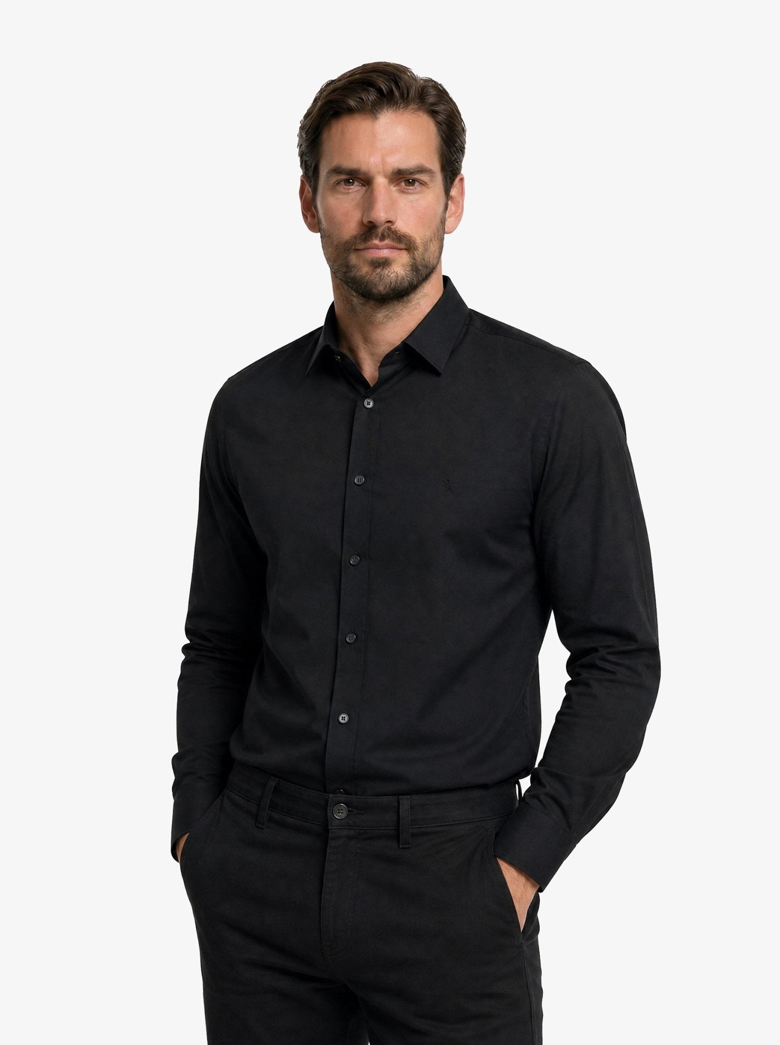 Manchester Camisa de Vestir con Cuello Ajustable y Puño Convertible de Algodón y Poliéster - Manchester