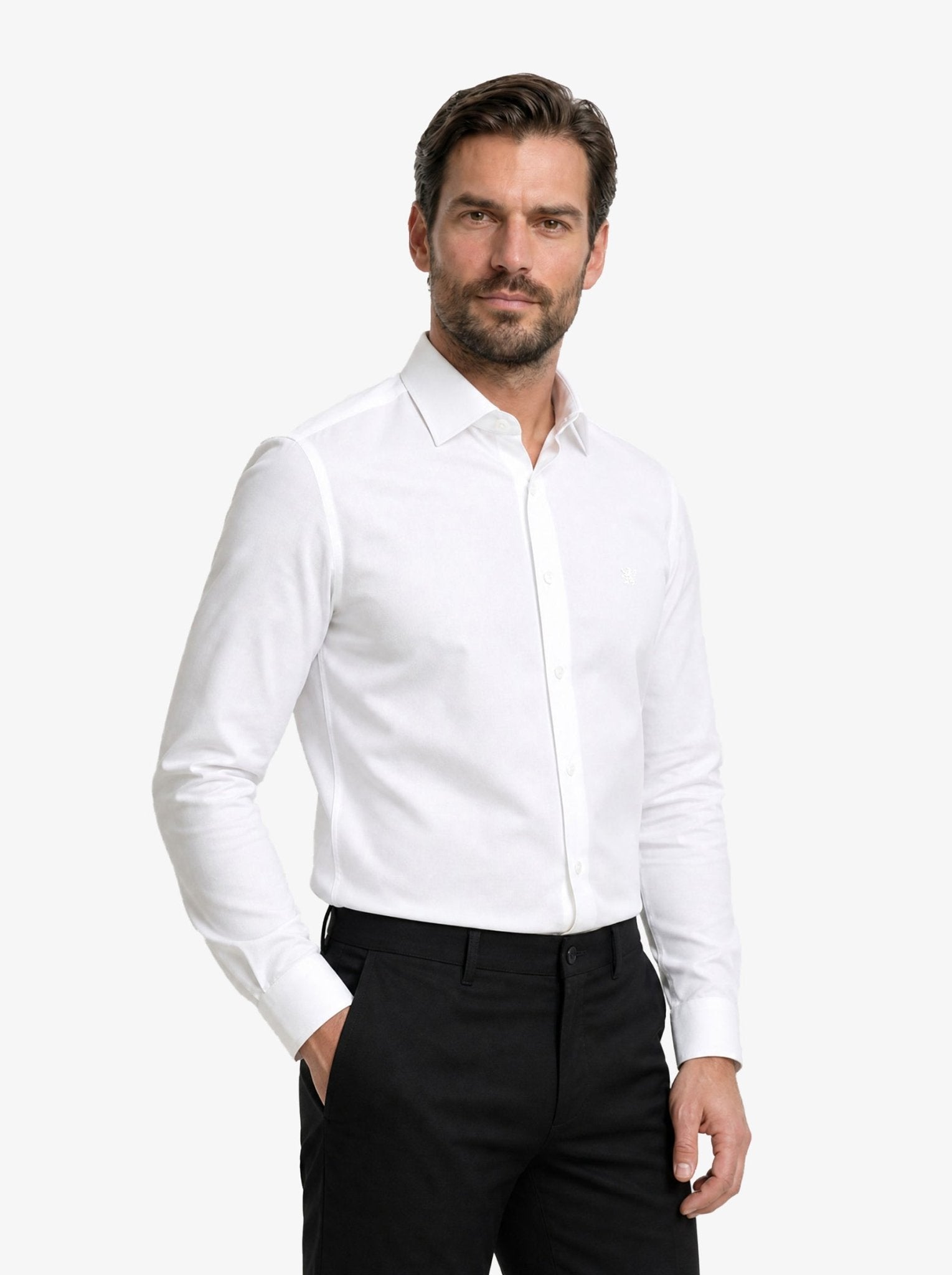 Manchester Camisa de Vestir con Cuello Ajustable y Puño Convertible de Algodón y Poliéster - Manchester