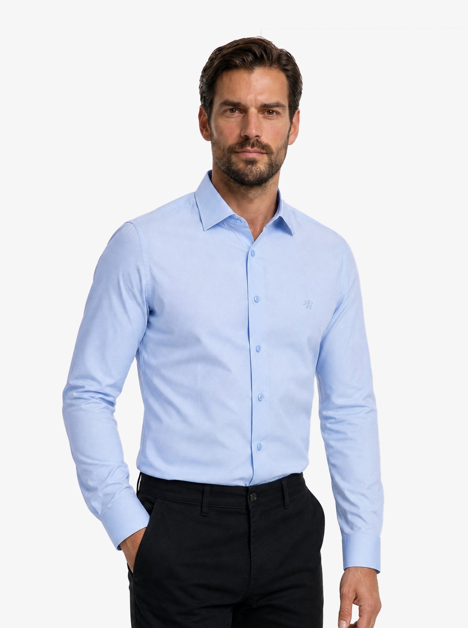 Manchester Camisa de Vestir con Cuello Ajustable y Puño Convertible de Algodón y Poliéster color azul para hombre