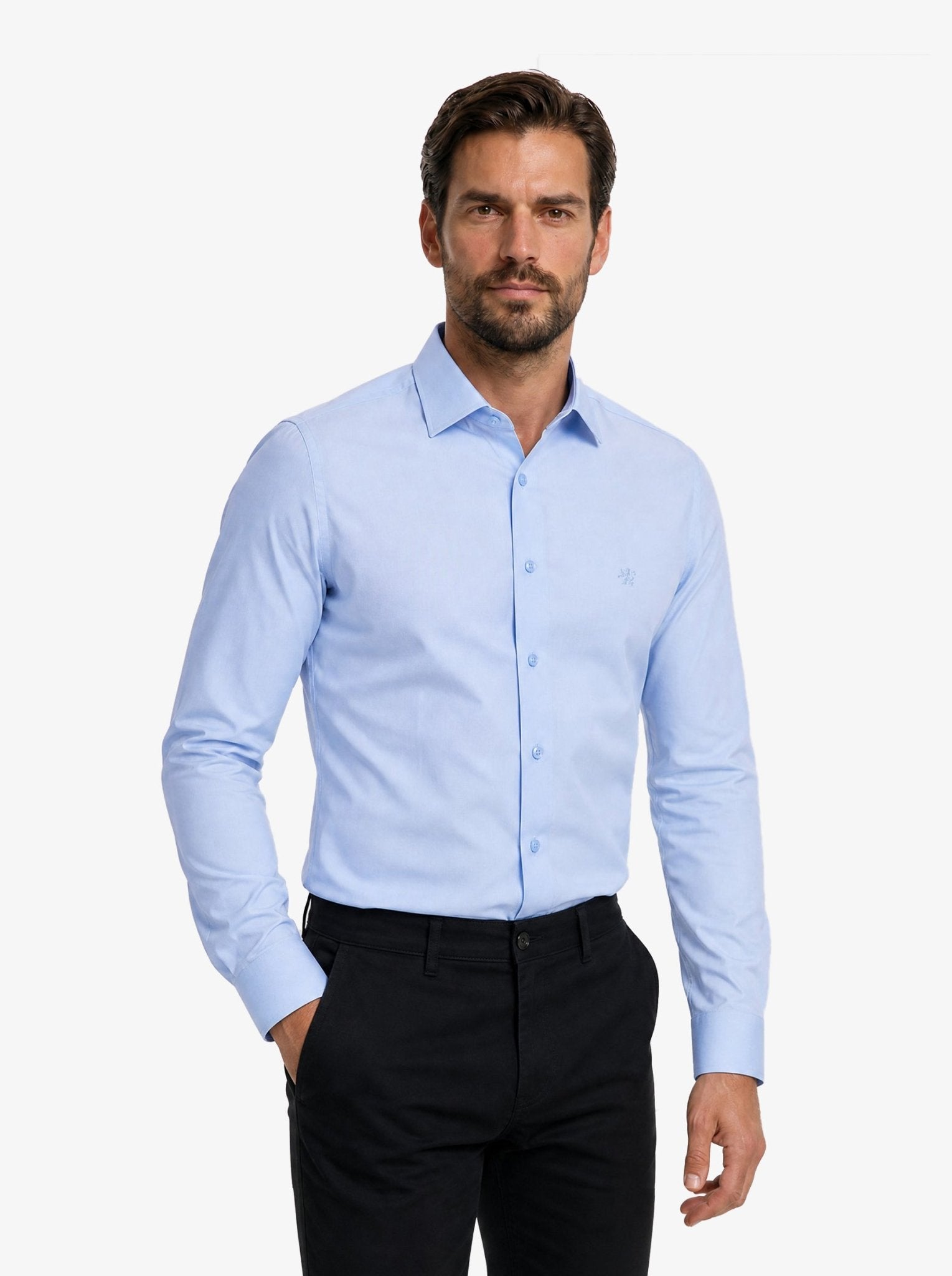 Manchester Camisa de Vestir con Cuello Ajustable y Puño Convertible de Algodón y Poliéster - Manchester