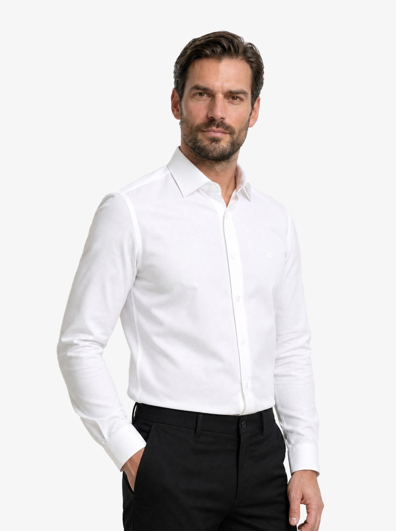 Manchester Camisa de Vestir con Cuello Ajustable y Puño Convertible de Algodón y Poliéster color blanco para hombre