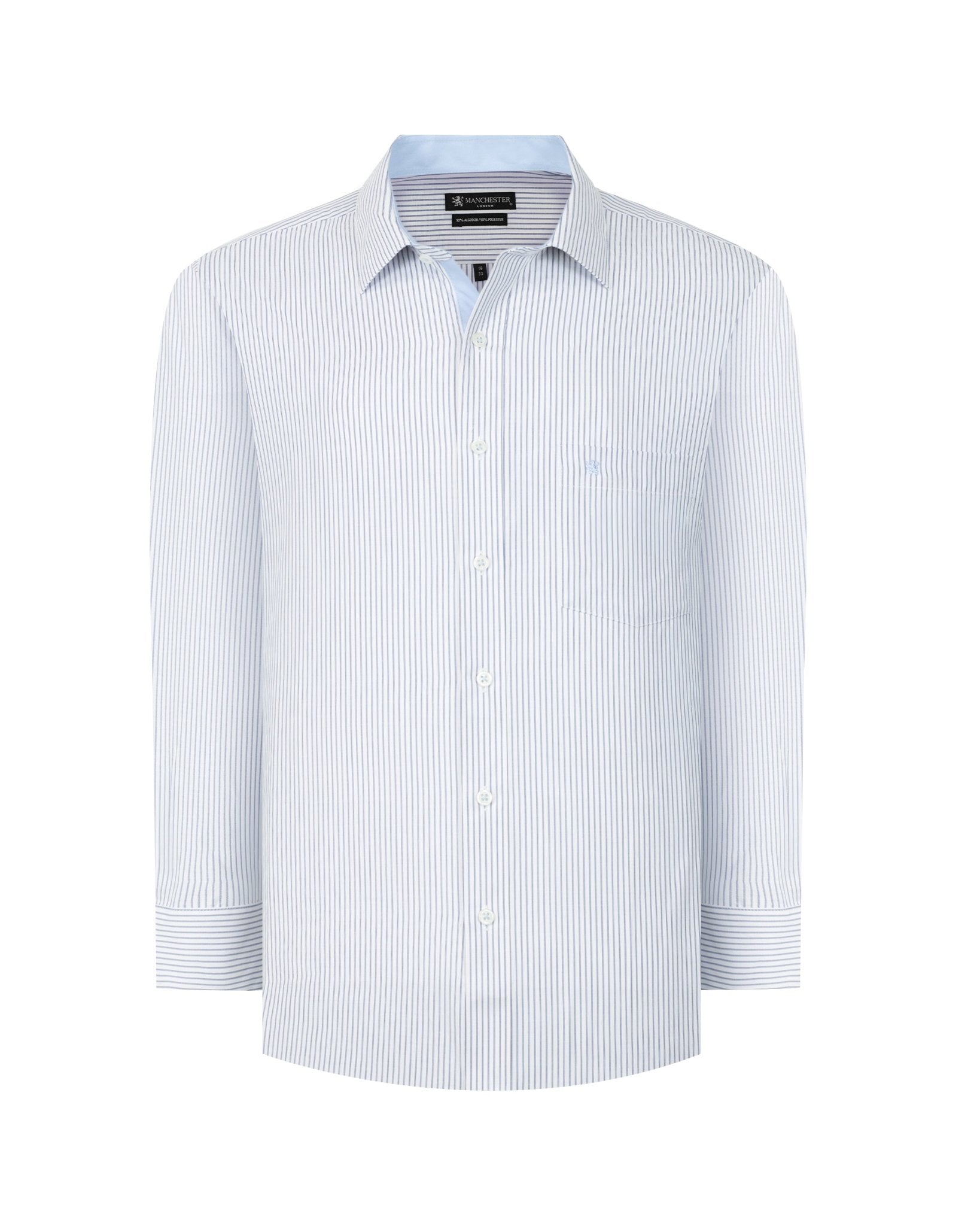 Manchester Camisa de Vestir con Cuello Roma y Puño Ejecutivo en Mezcla Algodón-Poliéster - Manchester