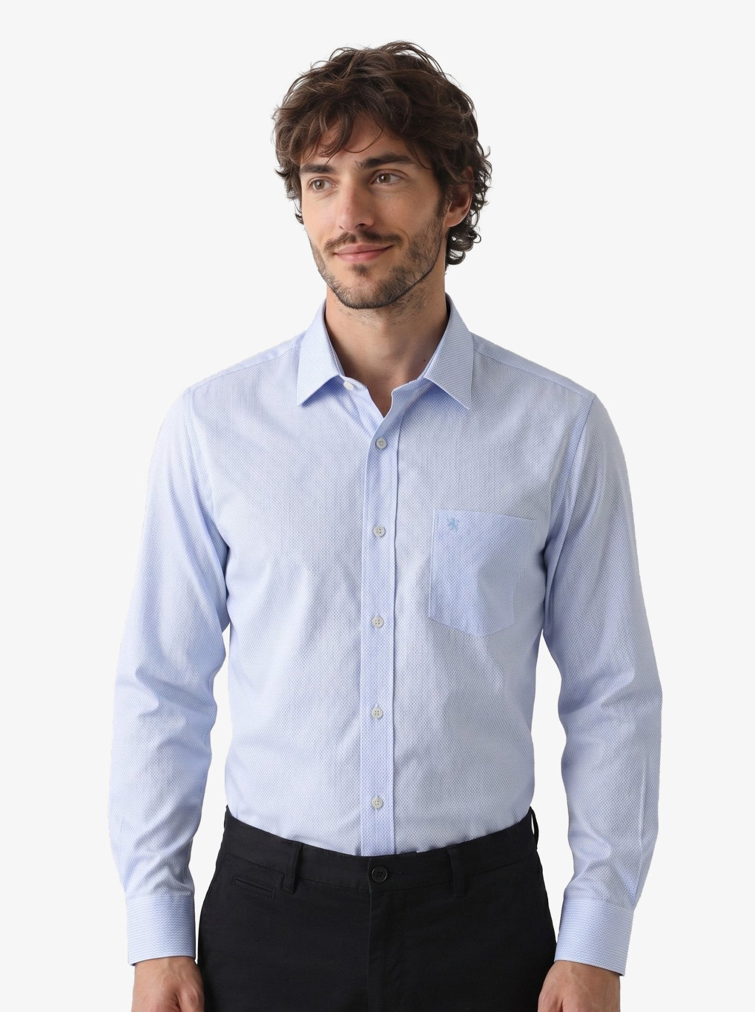 Manchester Camisa de Vestir Corte Slim Algodón-Poliéster color azul para hombre