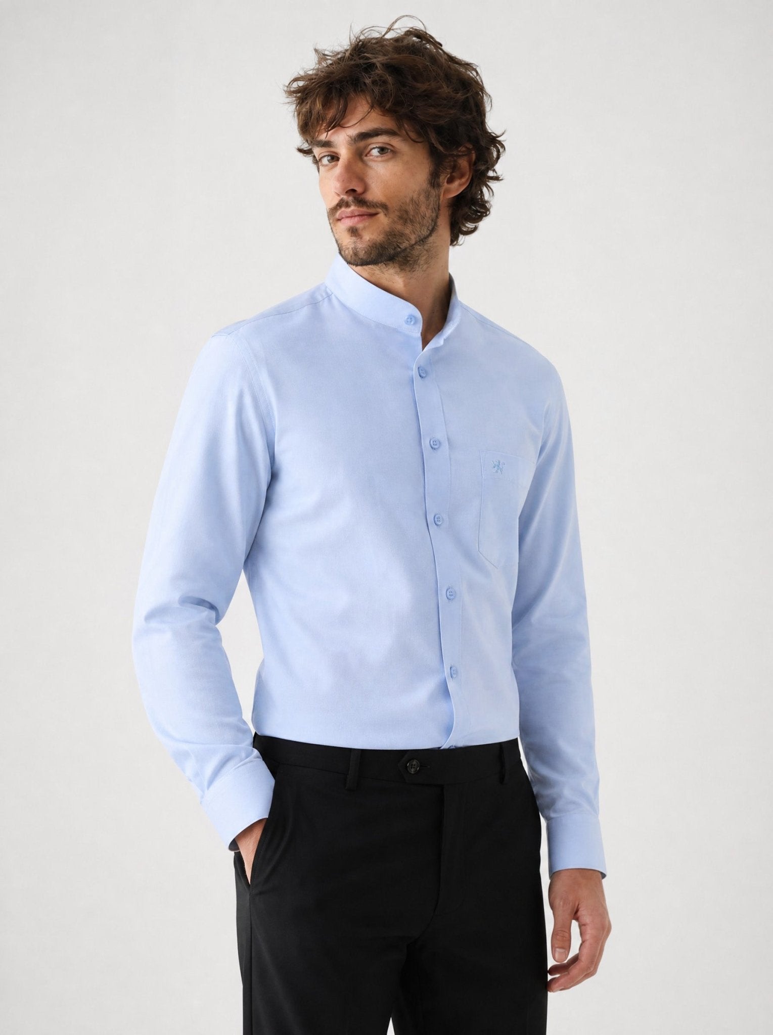 Manchester Camisa de Vestir Cuello Mao color azul para hombre