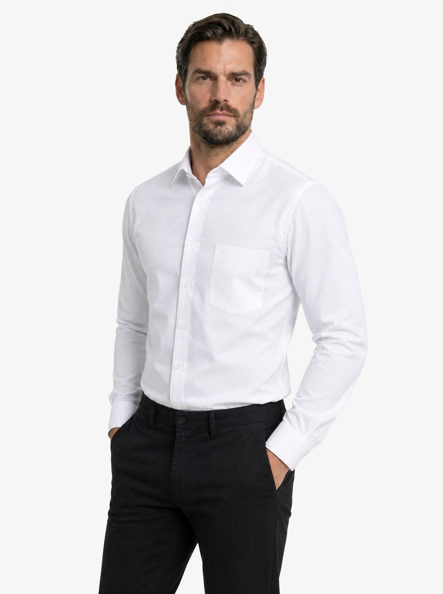 Manchester Camisa de Vestir en Algodón-Poliéster color blanco para hombre