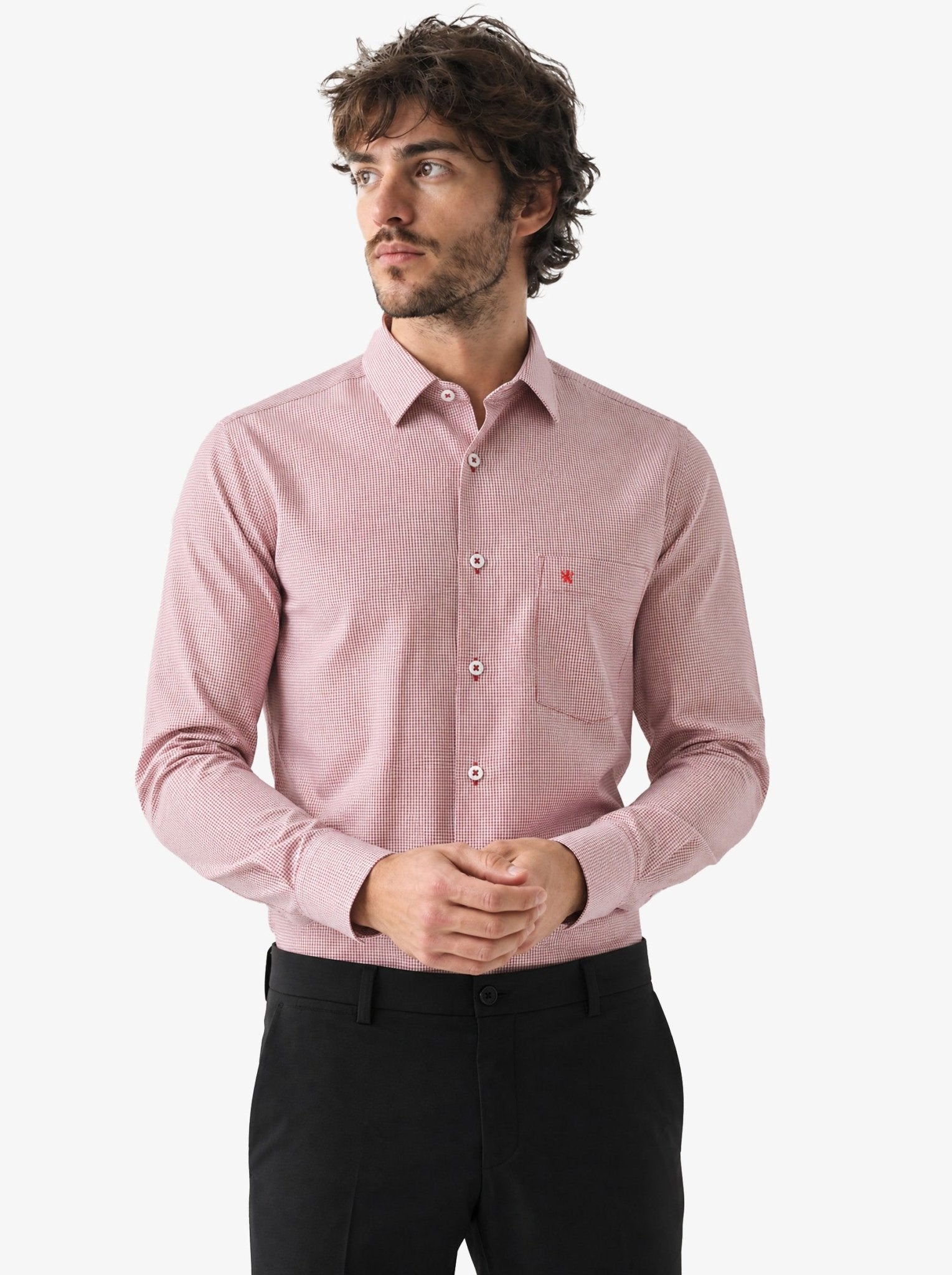 Manchester Camisa de Vestir Estampado Cuadricular en Algodón-Poliéster color rojo para hombre