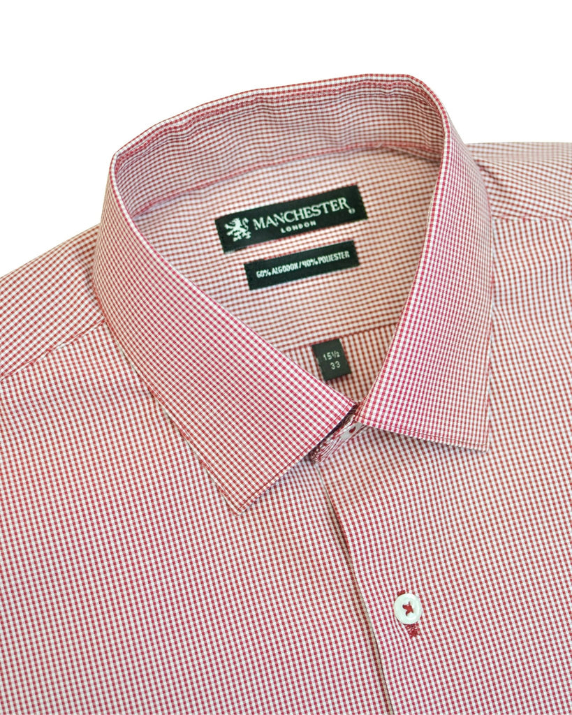 Manchester Camisa de Vestir Estampado Cuadricular en Algodón - Poliéster - Manchester