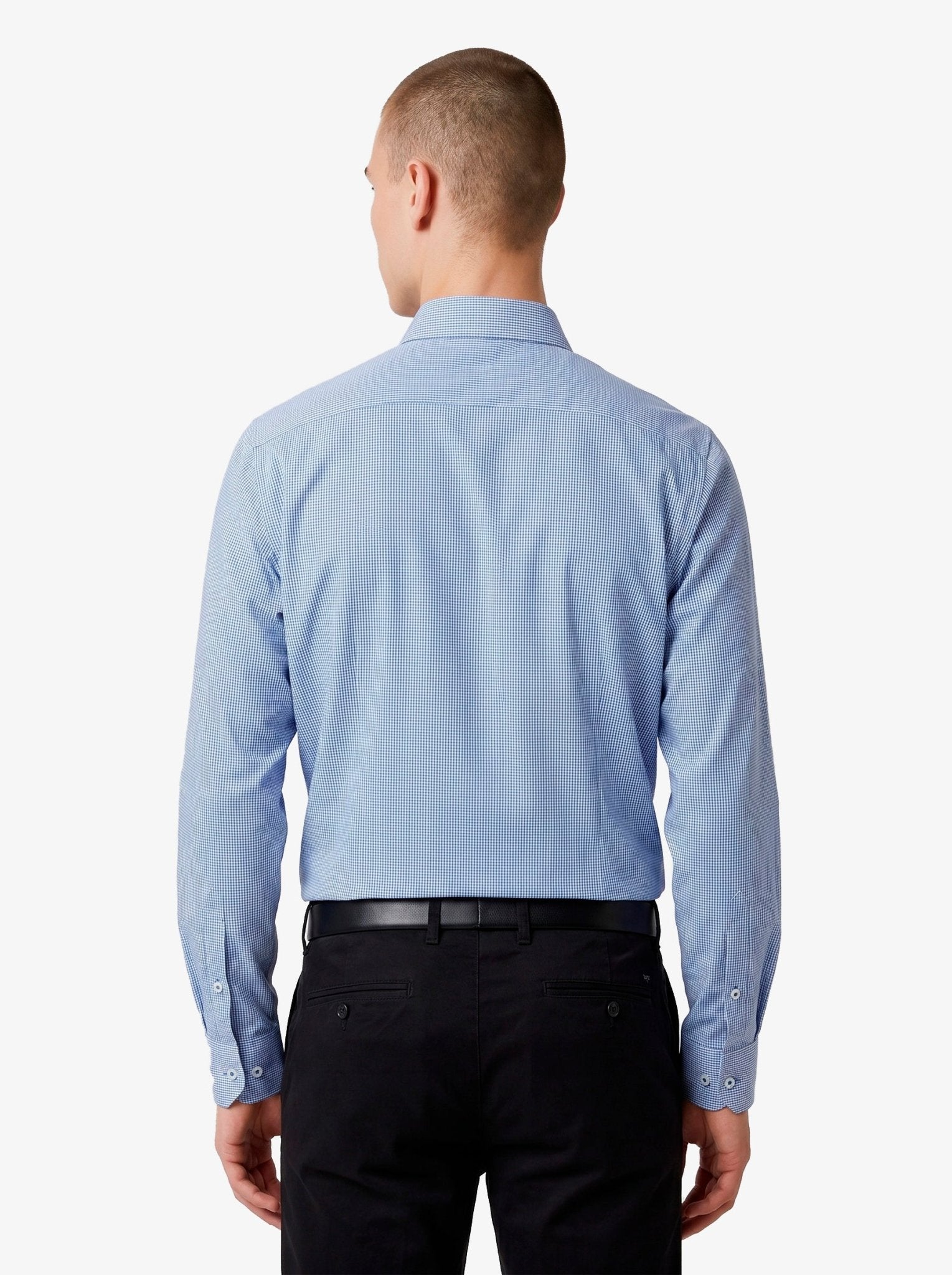 Manchester Camisa de Vestir Estampado Cuadricular en Algodón-Poliéster color azul para hombre