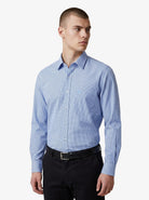 Manchester Camisa de Vestir Estampado Cuadricular en Algodón-Poliéster color azul para hombre