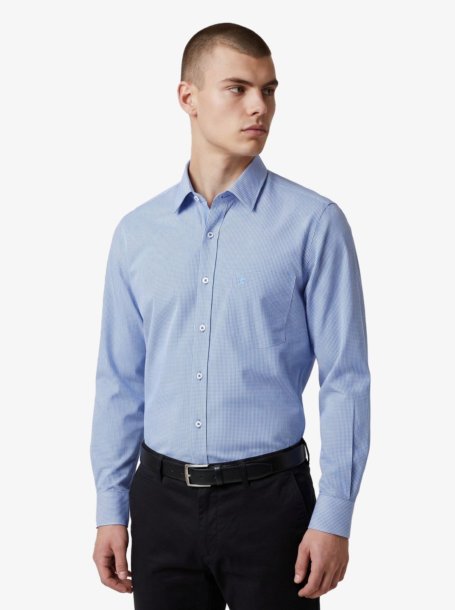 Manchester Camisa de Vestir Estampado Cuadricular en Algodón-Poliéster color azul para hombre