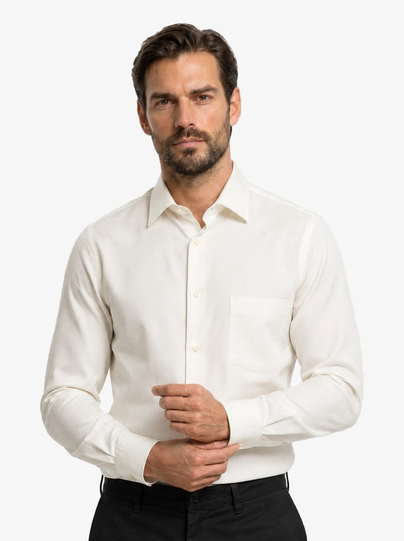 Manchester Camisa de Vestir Lisa Algodón y Poliéster Manga Larga color azul para hombre