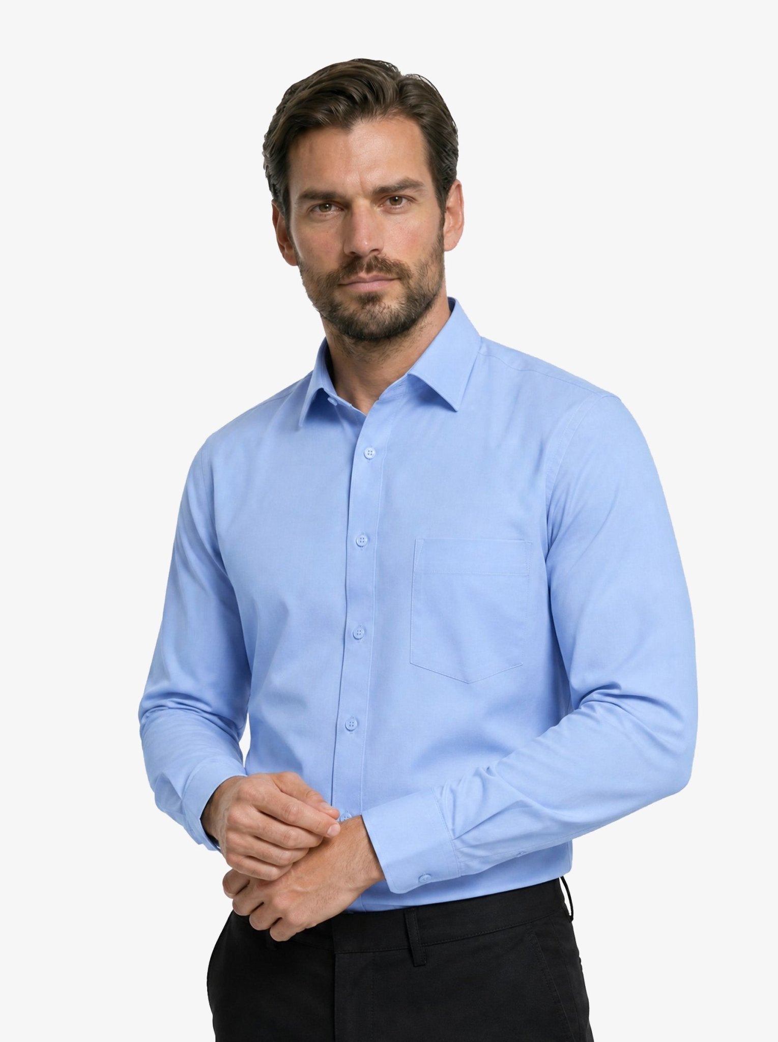 Manchester Camisa de Vestir Lisa Algodón y Poliéster Manga Larga color azul para hombre