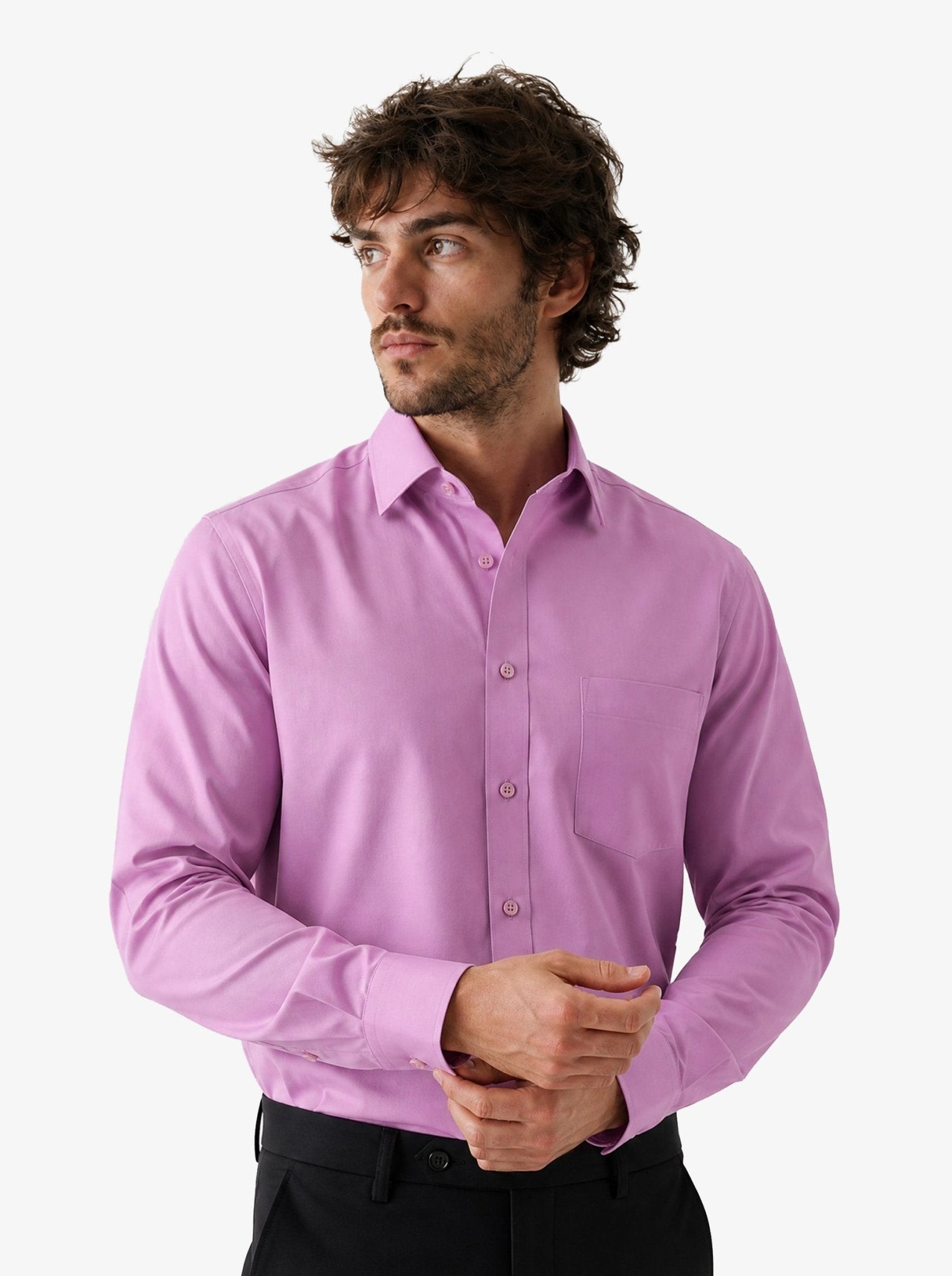 Manchester Camisa de Vestir Lisa Algodón y Poliéster Manga Larga color lavanda para hombre