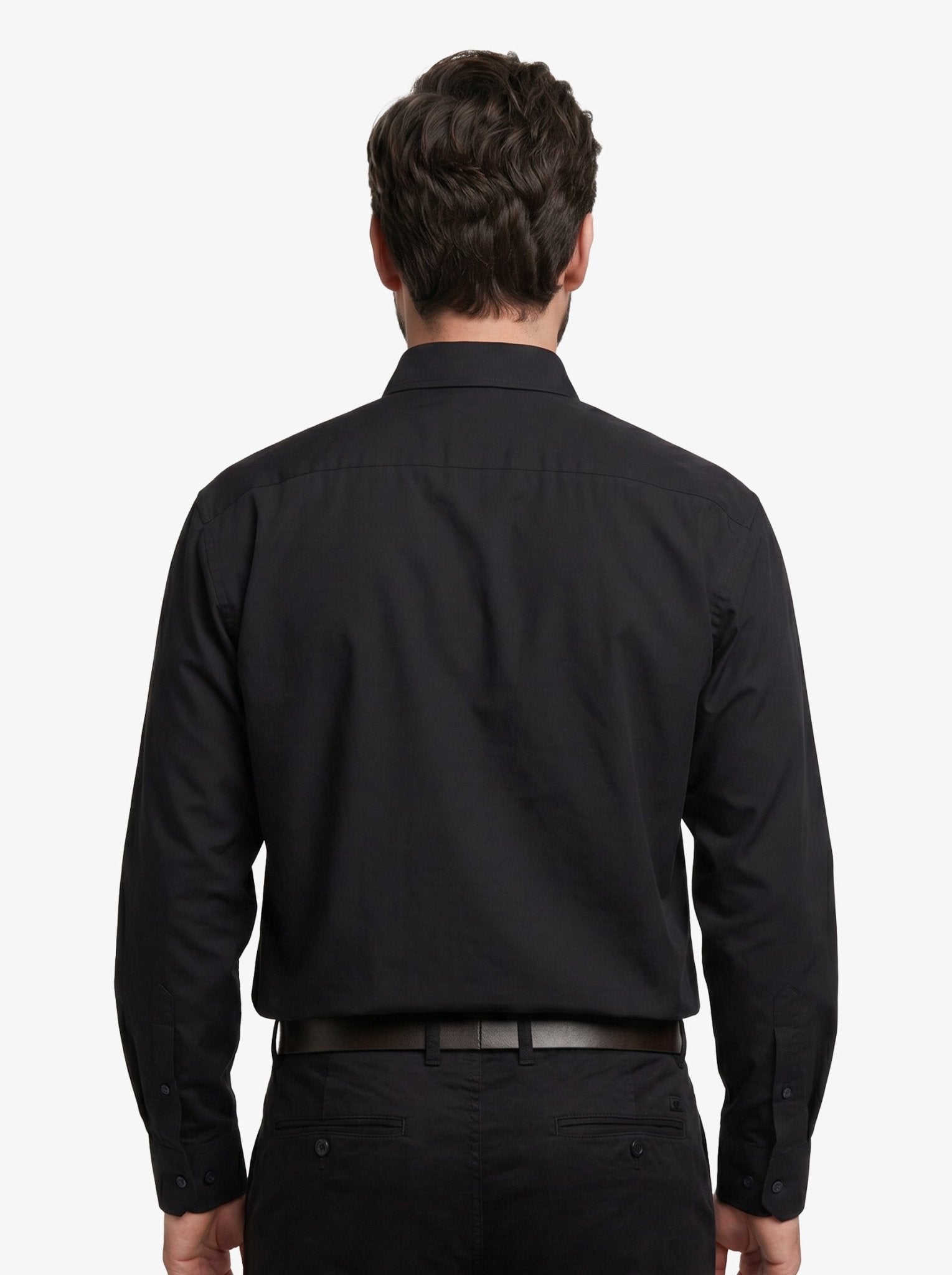 Manchester Camisa de Vestir Lisa Big and Tall Algodón y Poliéster con Cuello Ajustable color negro para hombre