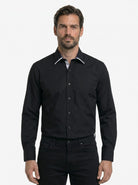 Manchester Camisa de Vestir Lisa Corte Slim Fit Cuello Roma color negro para hombre