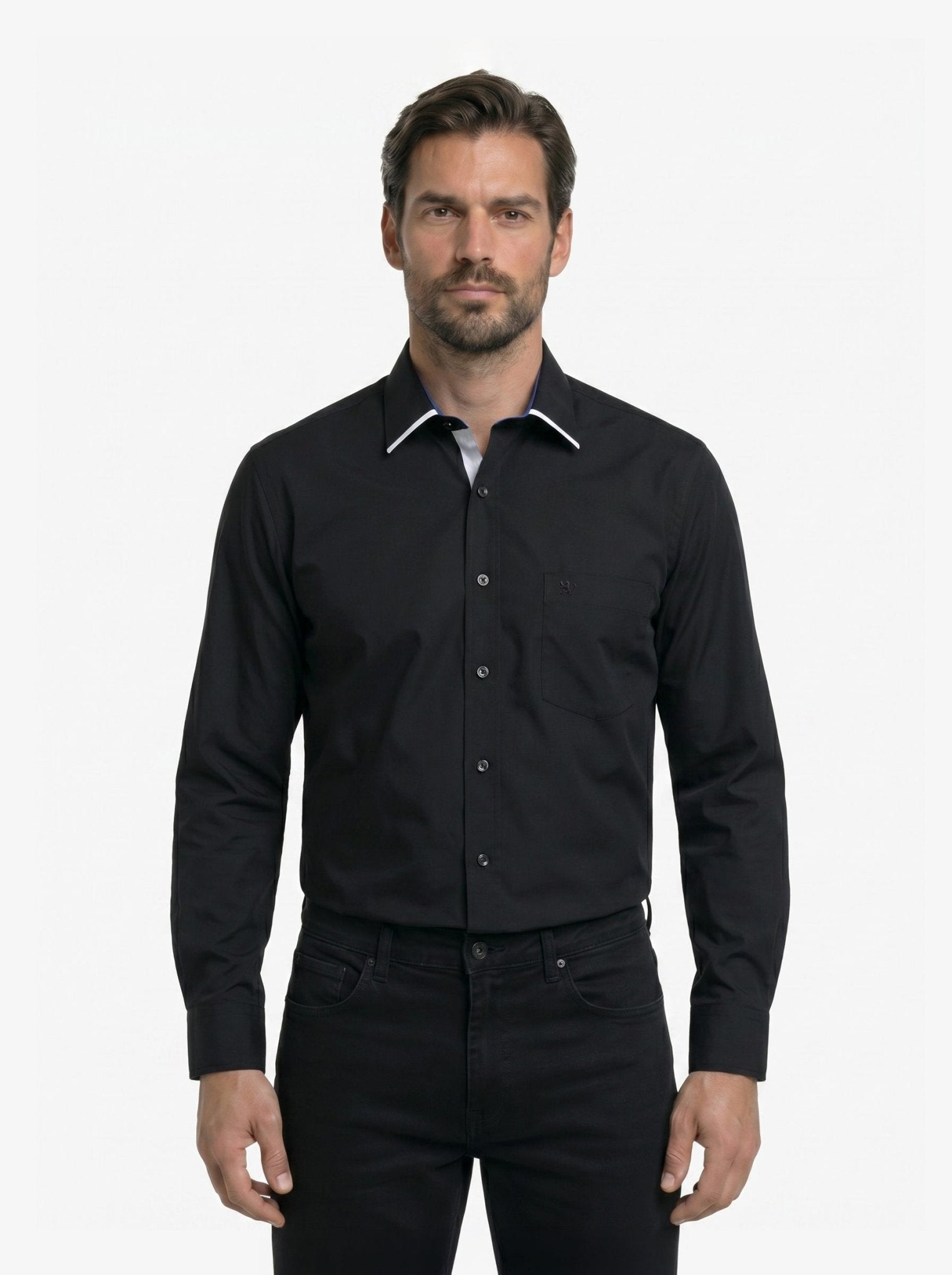 Manchester Camisa de Vestir Lisa Corte Slim Fit Cuello Roma - Manchester