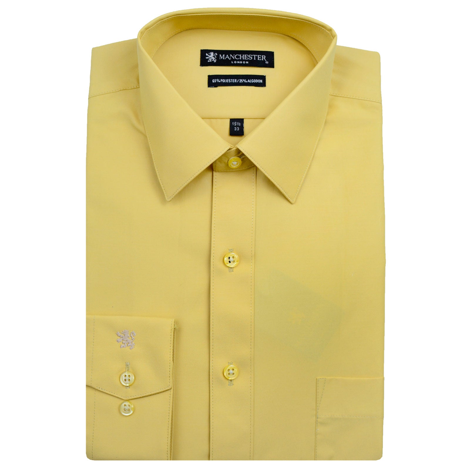 Manchester Camisa de Vestir Lisa en Algodón - Poliéster con Cuello Boss y Puño de Pico - Manchester