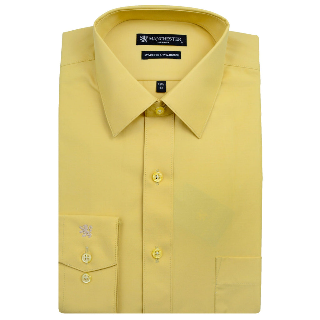 Manchester Camisa de Vestir Lisa en Algodón - Poliéster con Cuello Boss y Puño de Pico - Manchester