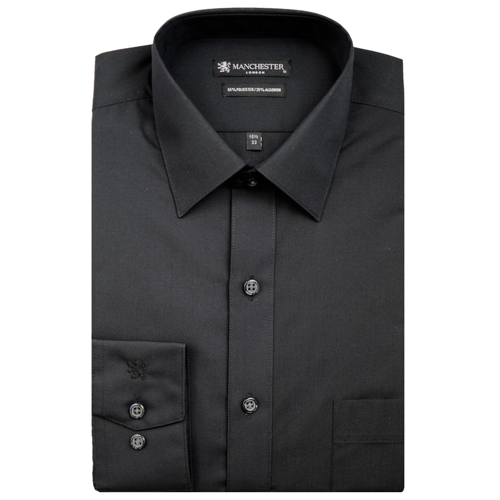 Manchester Camisa de Vestir Lisa en Algodón - Poliéster con Cuello Boss y Puño de Pico - Manchester