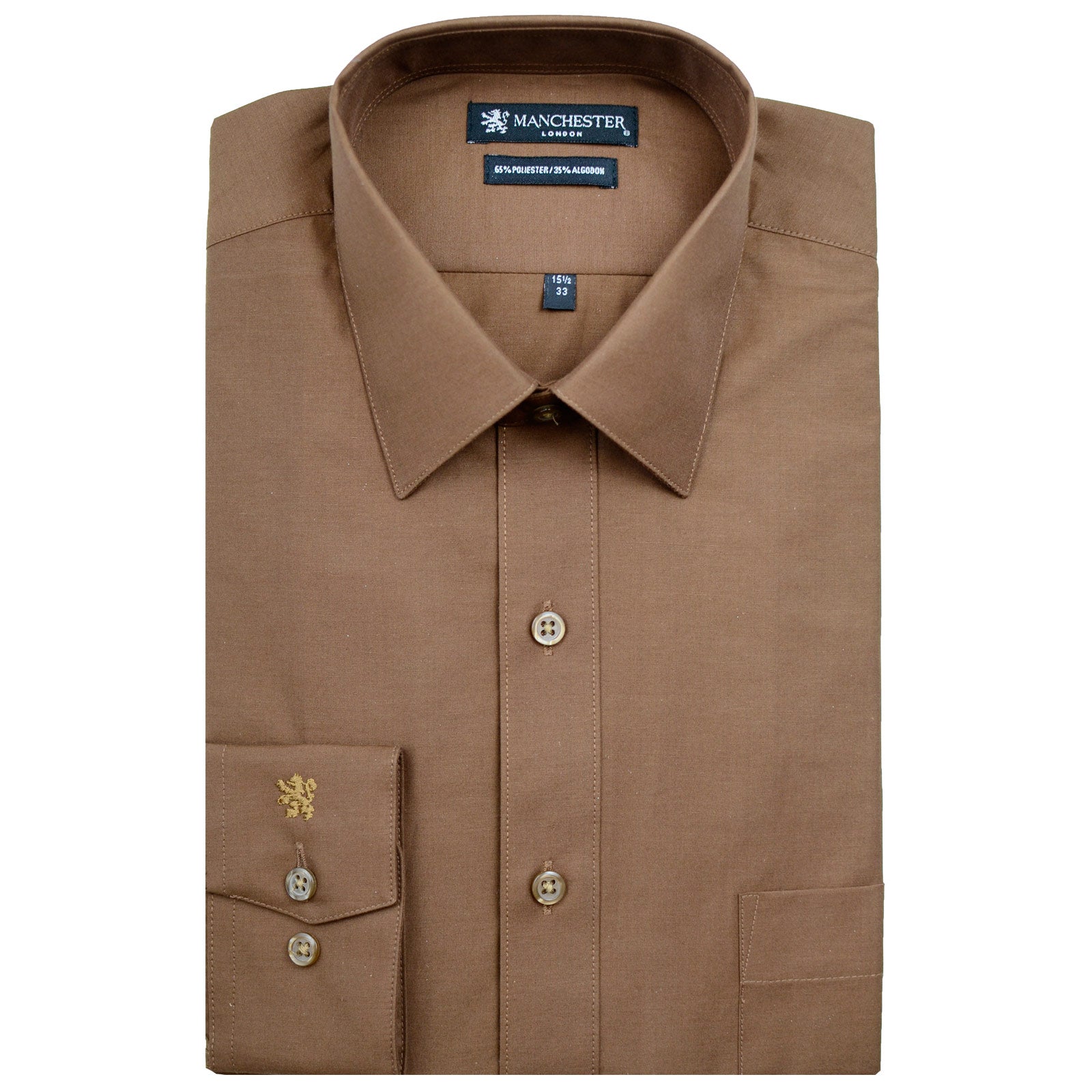 Manchester Camisa de Vestir Lisa en Algodón - Poliéster con Cuello Boss y Puño de Pico - Manchester