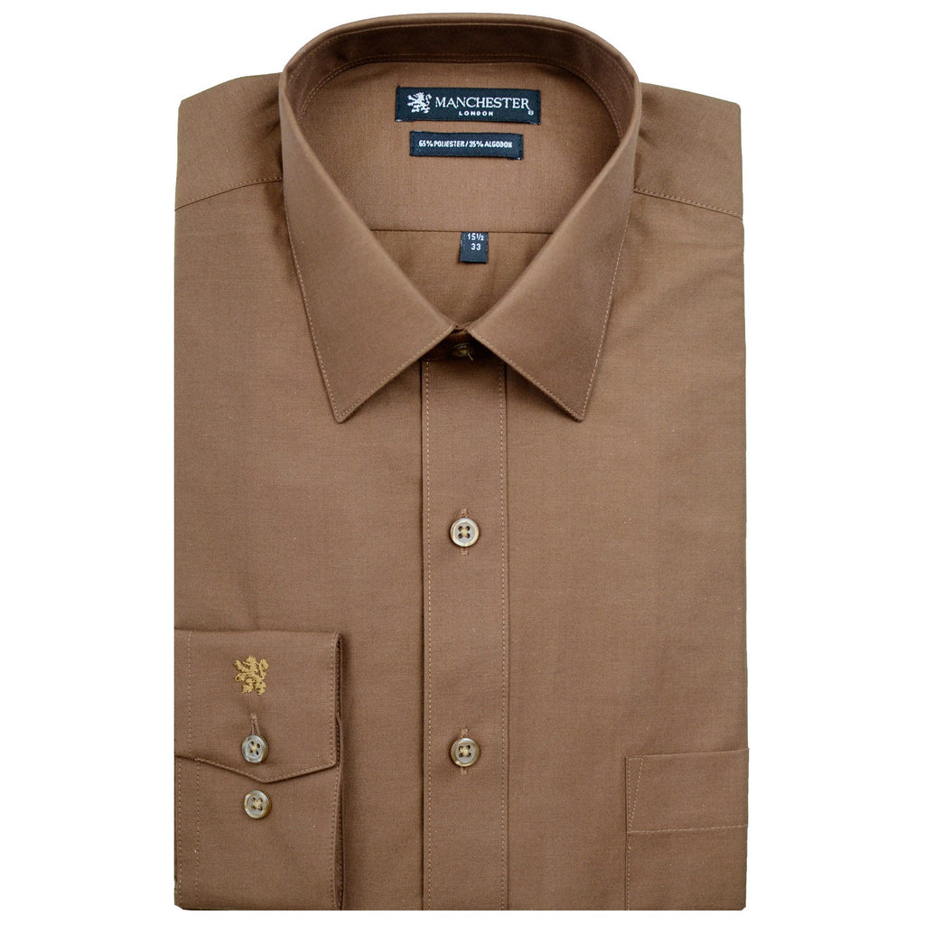 Manchester Camisa de Vestir Lisa en Algodón - Poliéster con Cuello Boss y Puño de Pico - Manchester