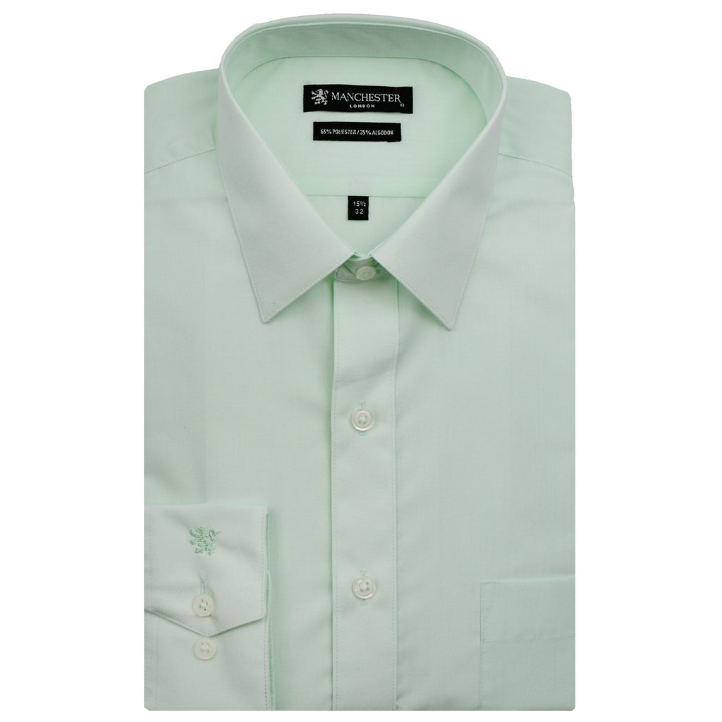 Manchester Camisa de Vestir Lisa en Algodón - Poliéster con Cuello Boss y Puño de Pico - Manchester