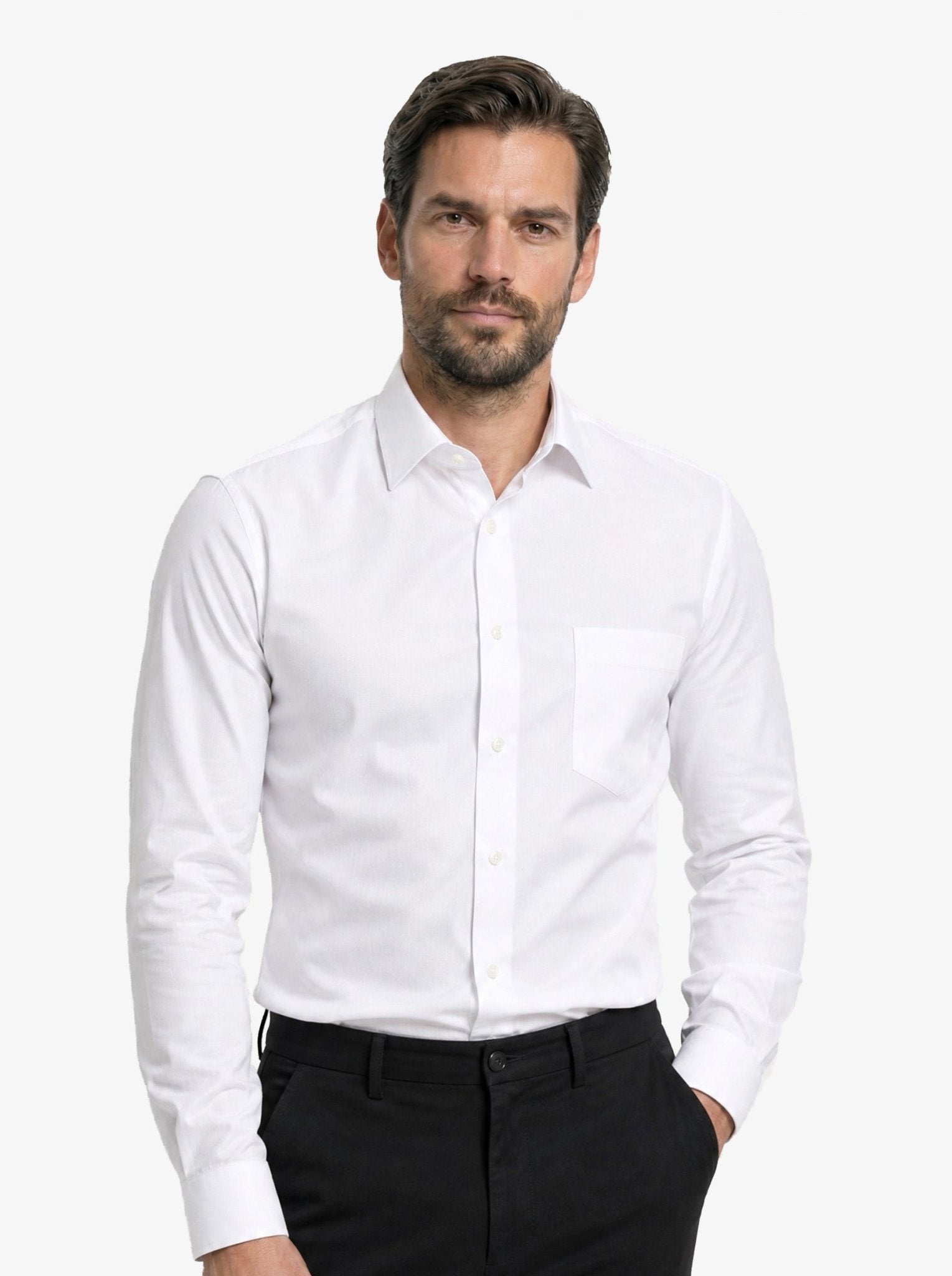 Manchester Camisa de Vestir Lisa Poliéster y Algodón Manga Larga color blanco para hombre