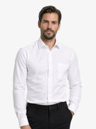 Manchester Camisa de Vestir Lisa Poliéster y Algodón Manga Larga color blanco para hombre