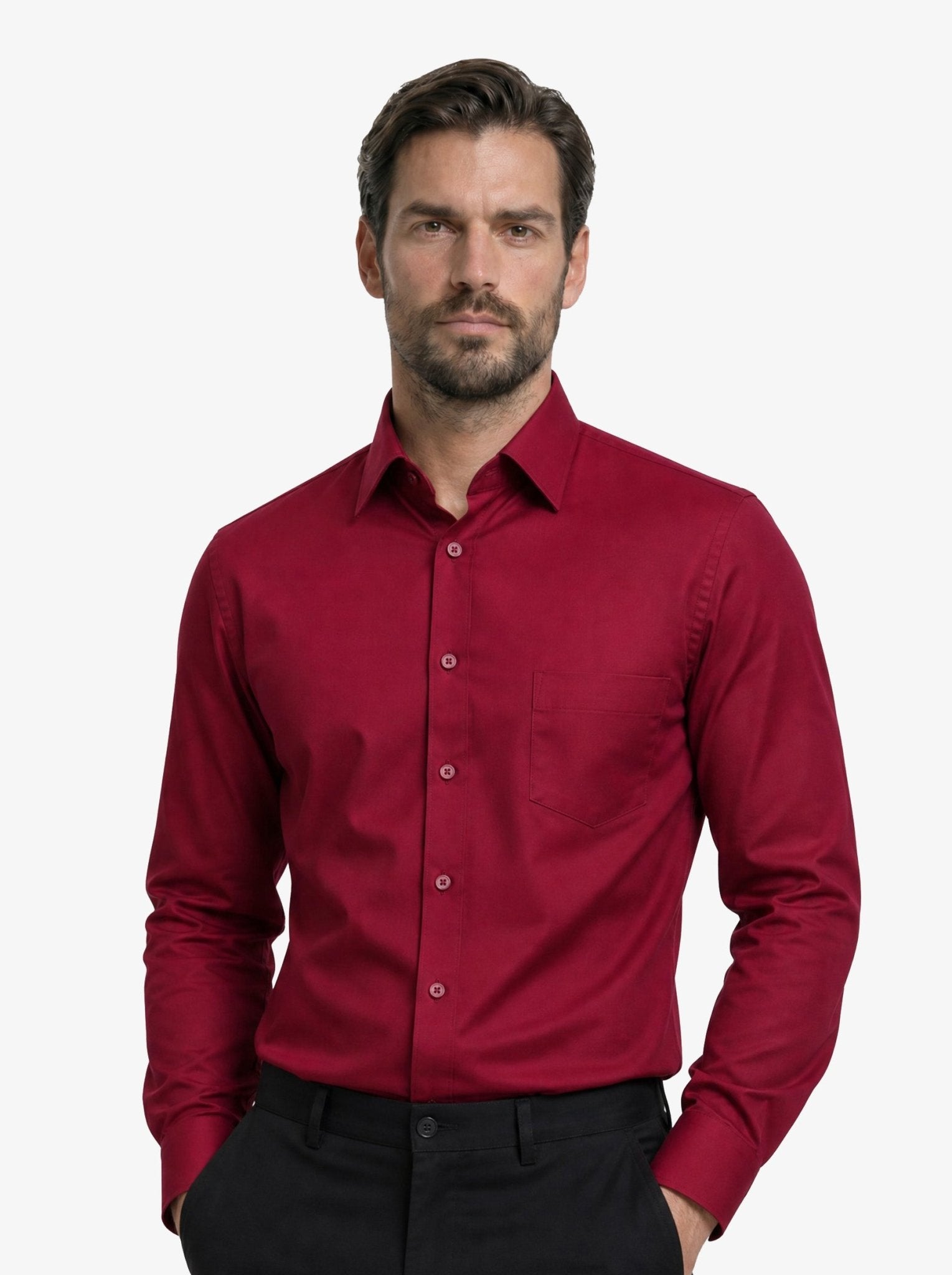 Manchester Camisa de Vestir Lisa Poliéster y Algodón Manga Larga color marino para hombre