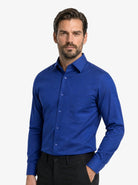 Manchester Camisa de Vestir Lisa Poliéster y Algodón Manga Larga color marino para hombre