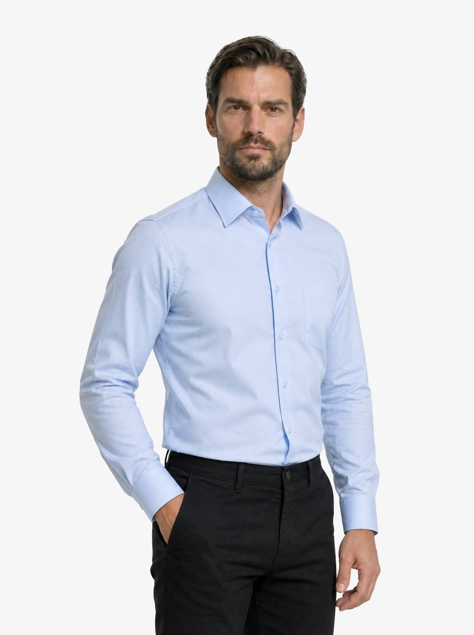 Manchester Camisa de Vestir Lisa Poliéster y Algodón Manga Larga - Manchester