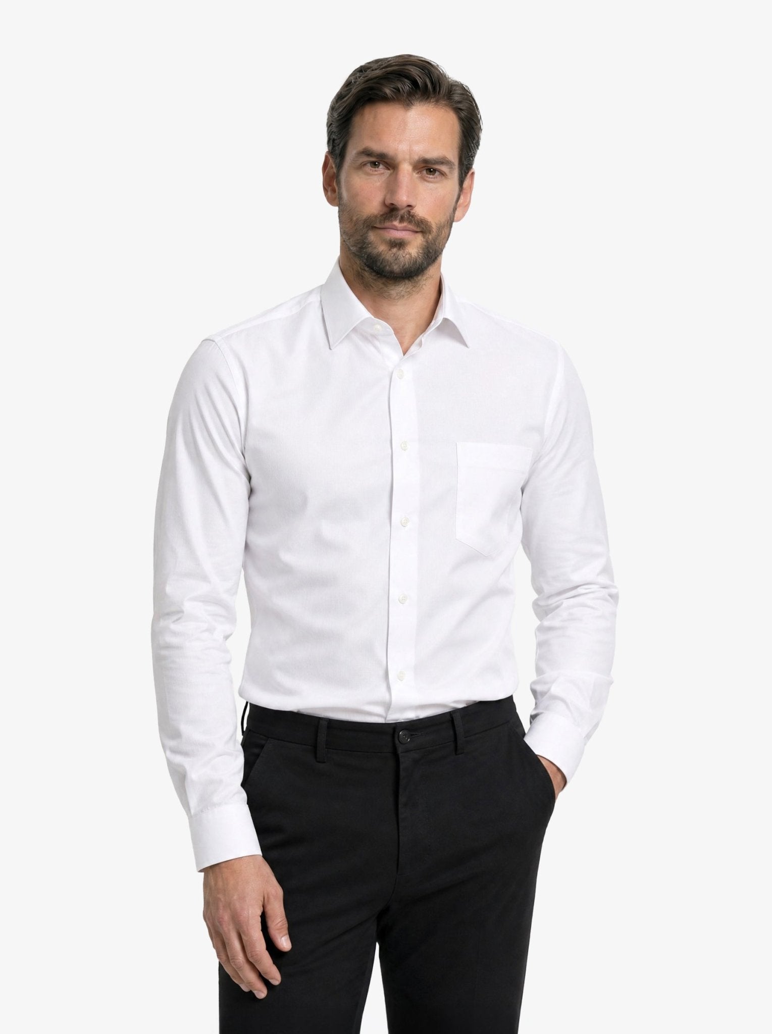 Manchester Camisa de Vestir Lisa Poliéster y Algodón Manga Larga - Manchester