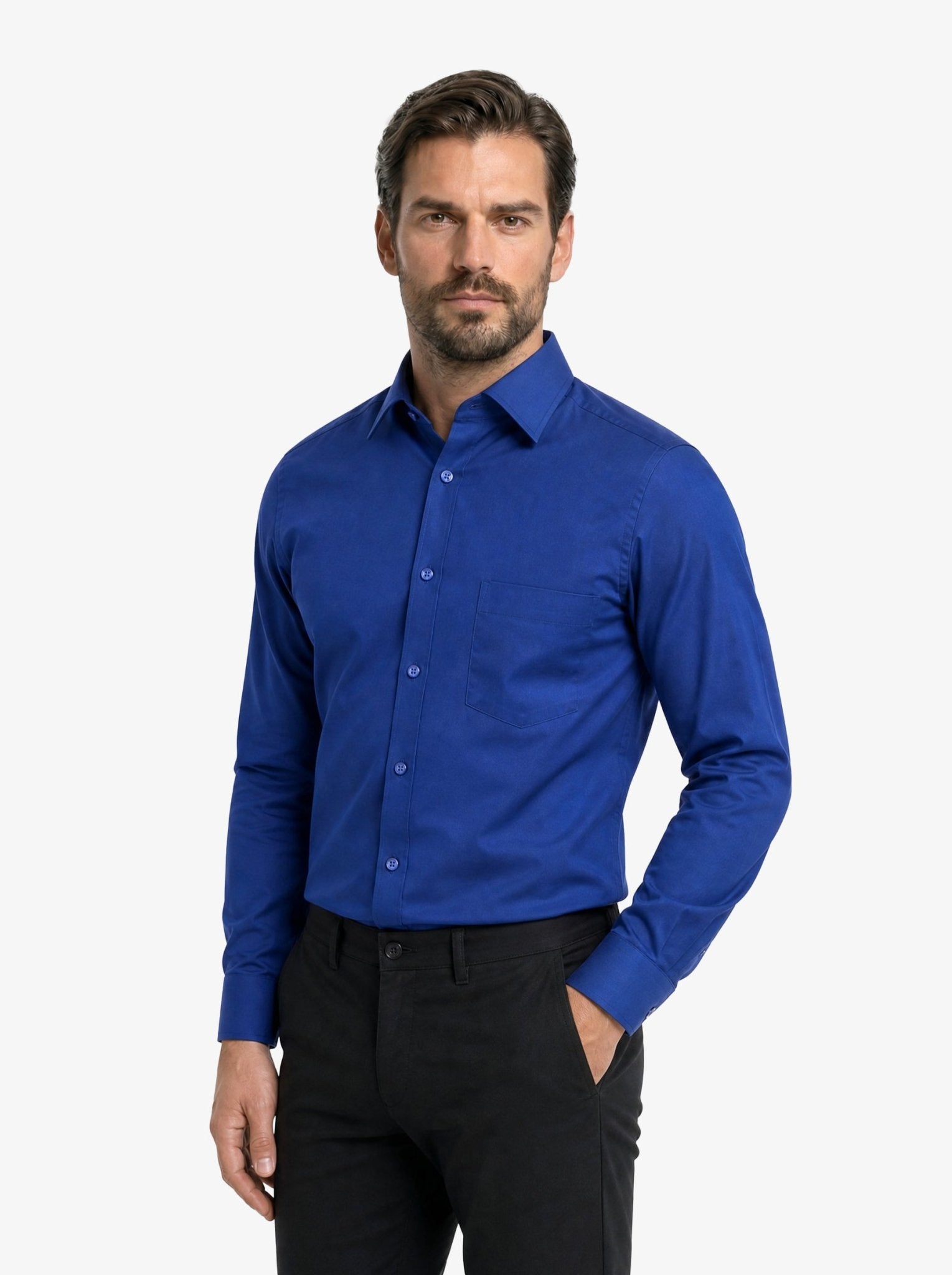 Manchester Camisa de Vestir Lisa Poliéster y Algodón Manga Larga - Manchester