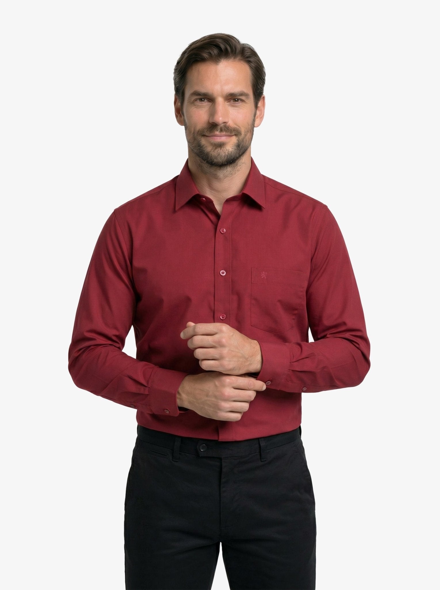 Manchester Camisa de Vestir Lisa Slim Fit con Puño Convertible y Un Bolsillo Mezcla Algodón - Manchester
