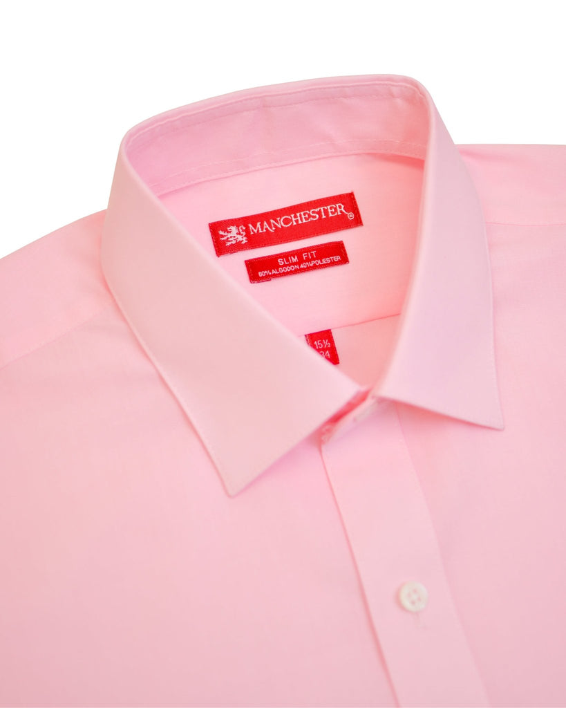 Manchester Camisa de Vestir Lisa Slim Fit con Puño Convertible y Un Bolsillo Mezcla Algodón - Manchester