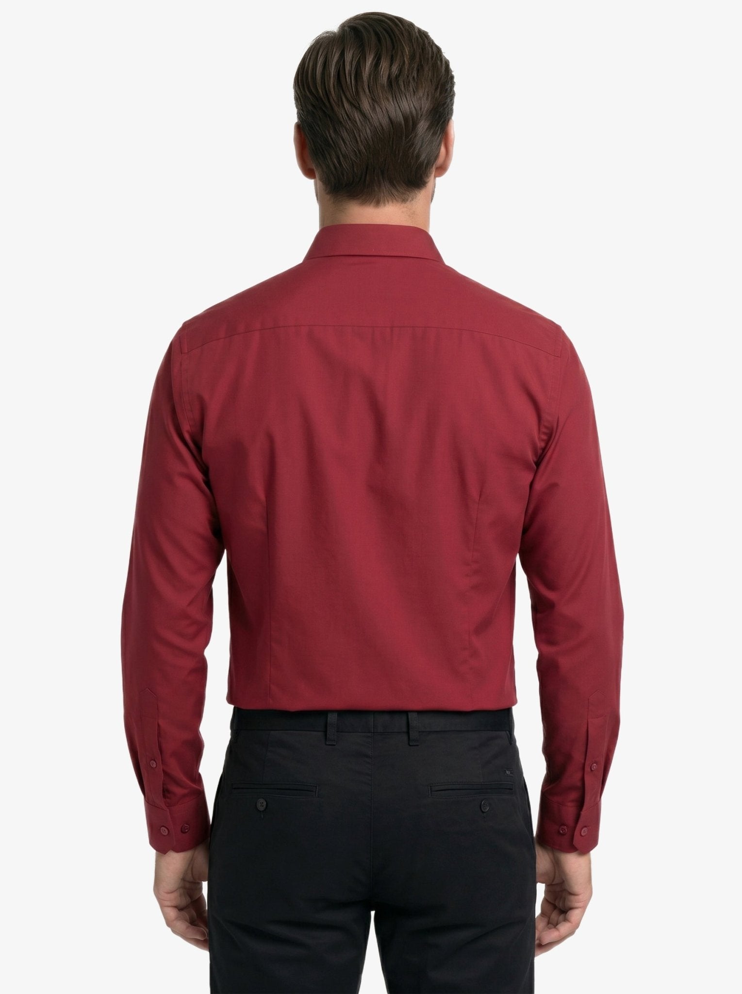 Manchester Camisa de Vestir Lisa Slim Fit con Puño Convertible y Un Bolsillo Mezcla Algodón color vino para hombre