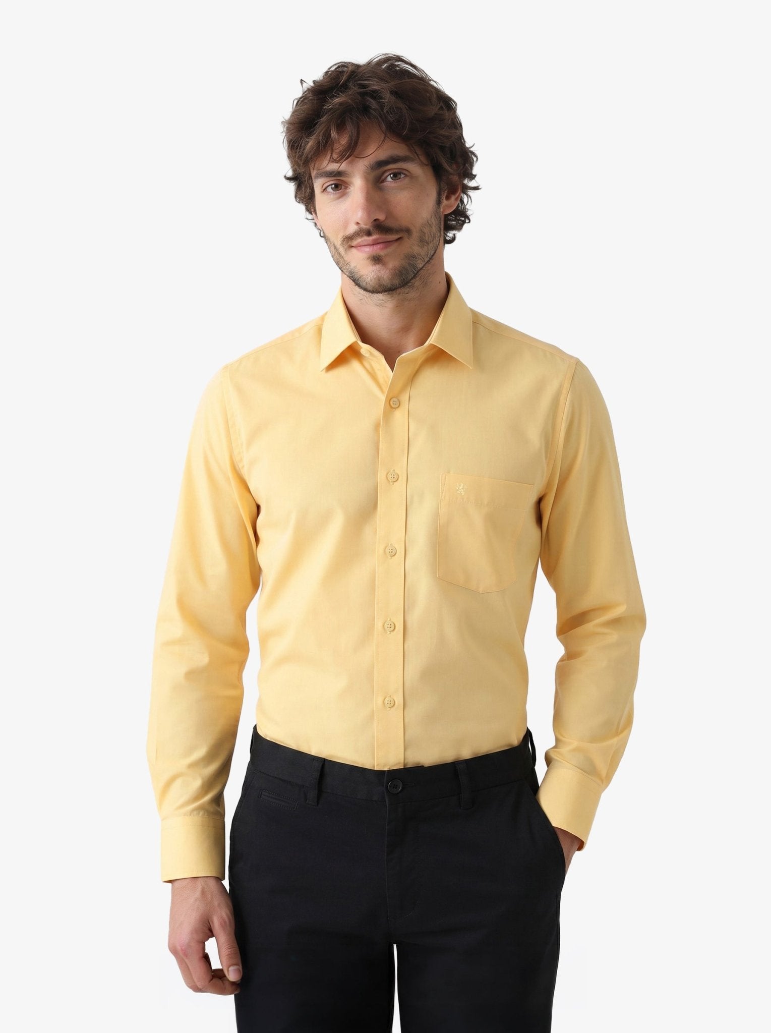 Manchester Camisa de Vestir Lisa Slim Fit con Puño Convertible y Un Bolsillo Mezcla Algodón - Manchester