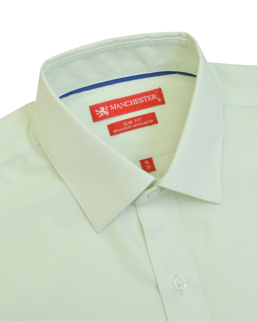 Manchester Camisa de Vestir Lisa Slim Fit con Puño Convertible y Un Bolsillo Mezcla Algodón - Manchester