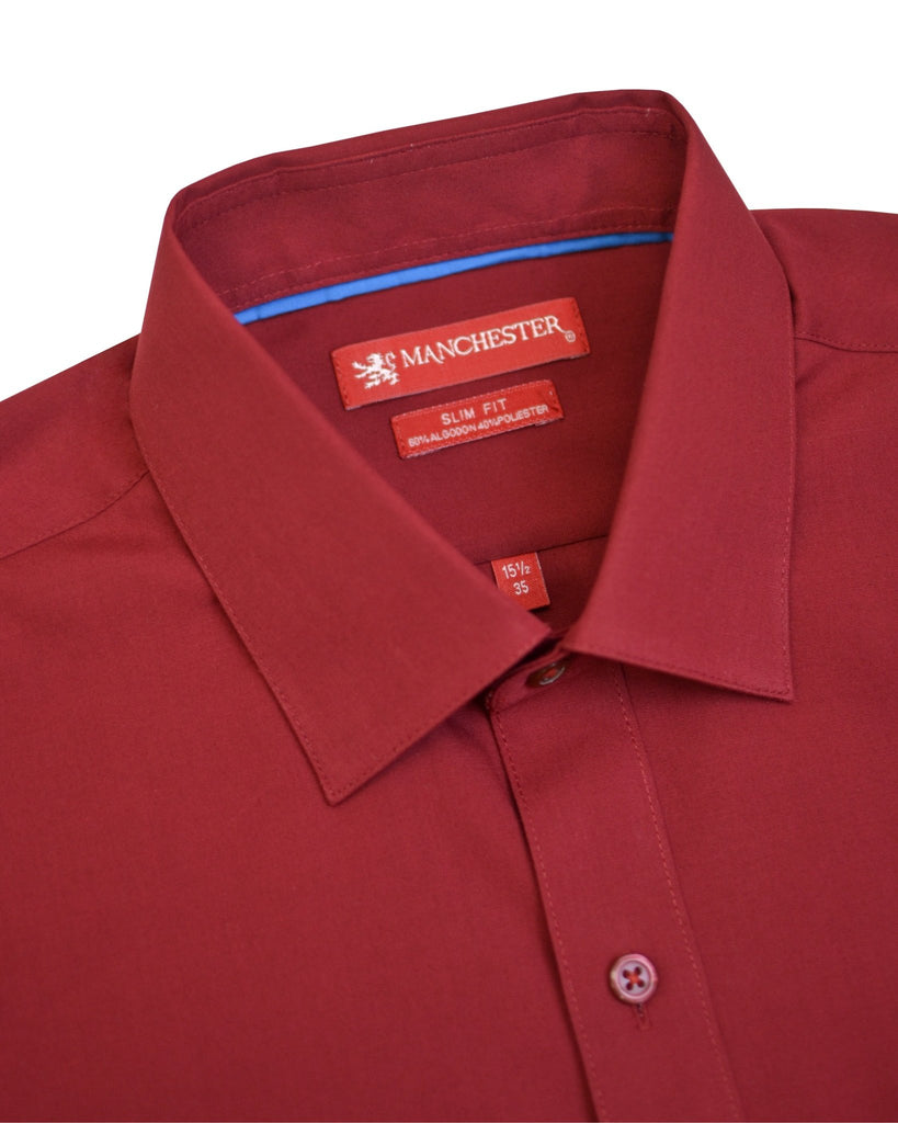 Manchester Camisa de Vestir Lisa Slim Fit con Puño Convertible y Un Bolsillo Mezcla Algodón - Manchester