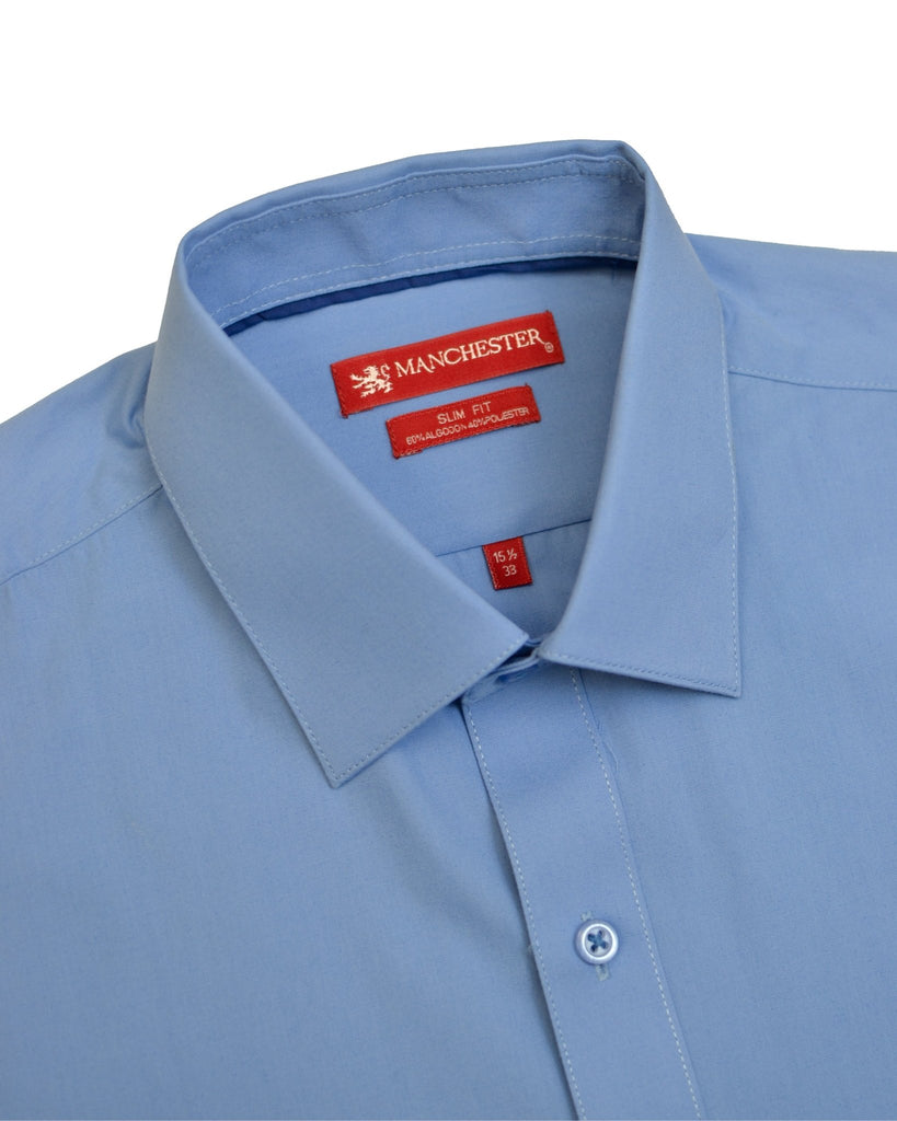 Manchester Camisa de Vestir Lisa Slim Fit con Puño Convertible y Un Bolsillo Mezcla Algodón - Manchester