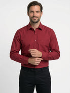 Manchester Camisa de Vestir Lisa Slim Fit con Puño Convertible y Un Bolsillo Mezcla Algodón color vino para hombre