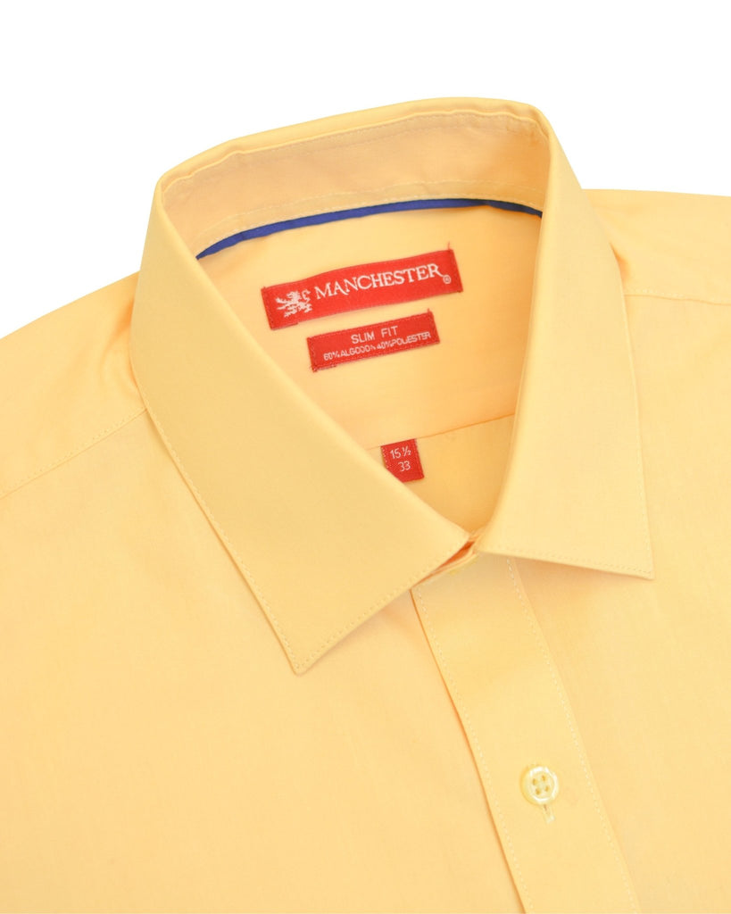 Manchester Camisa de Vestir Lisa Slim Fit con Puño Convertible y Un Bolsillo Mezcla Algodón - Manchester