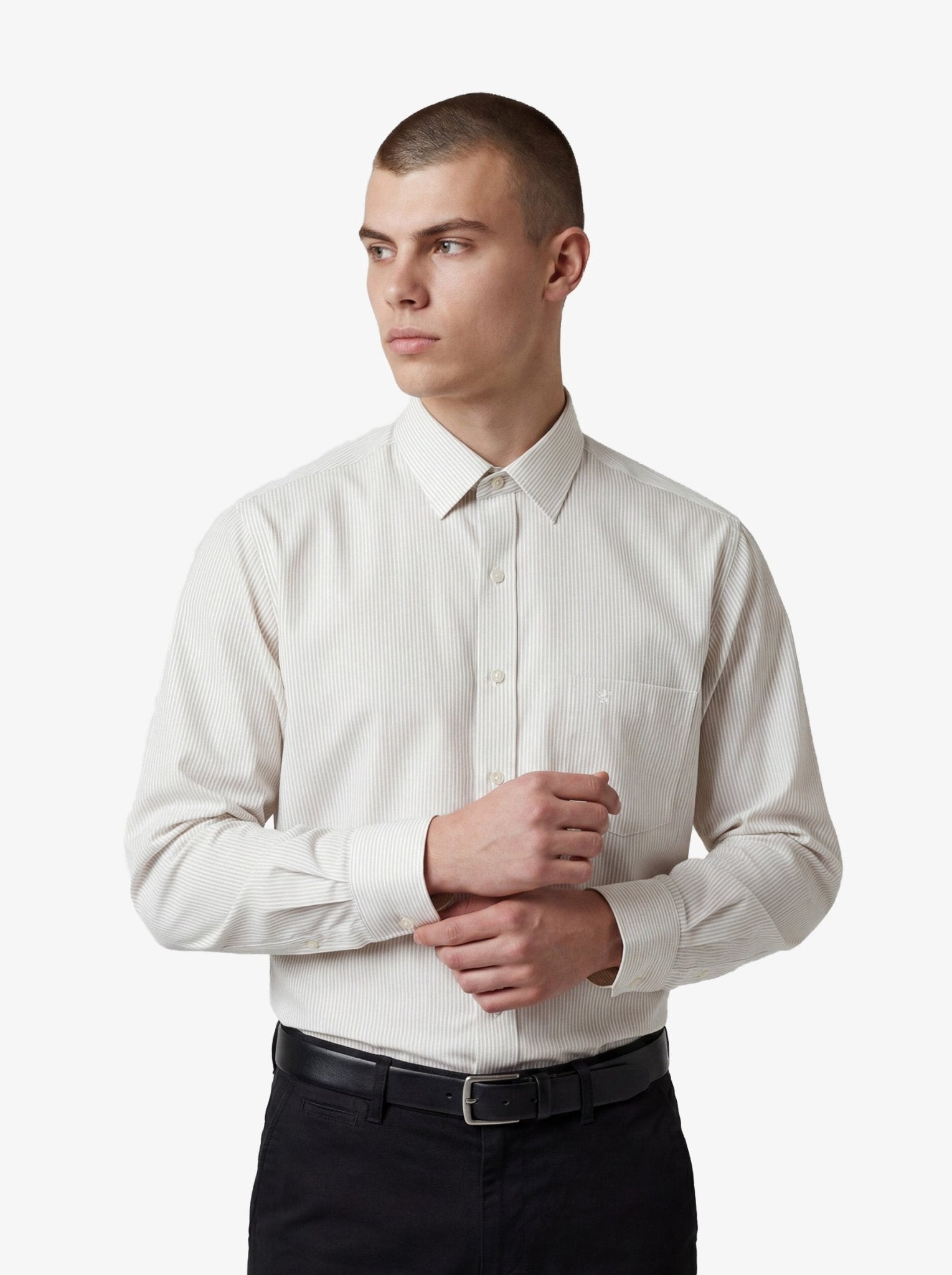 Manchester Camisa de Vestir Regular Fit a Rayas color beige para hombre