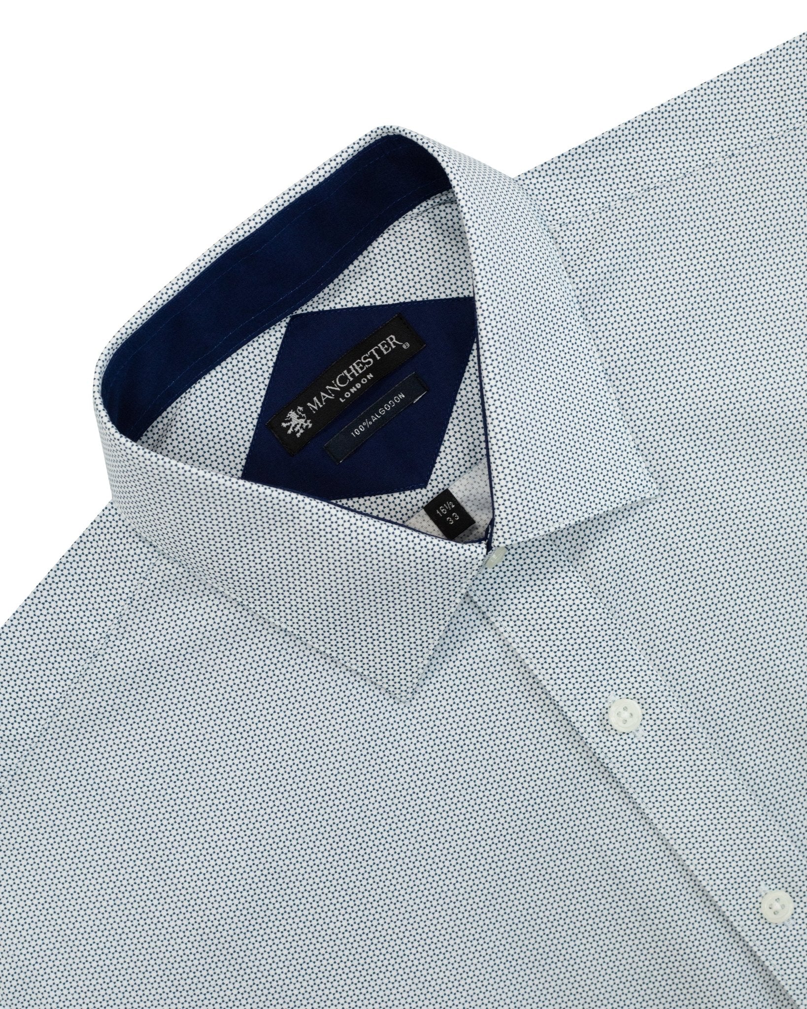 Manchester Camisa de Vestir Regular Fit con Diseño de Círculos Pequeños en Algodón y Puño Convertible - Manchester
