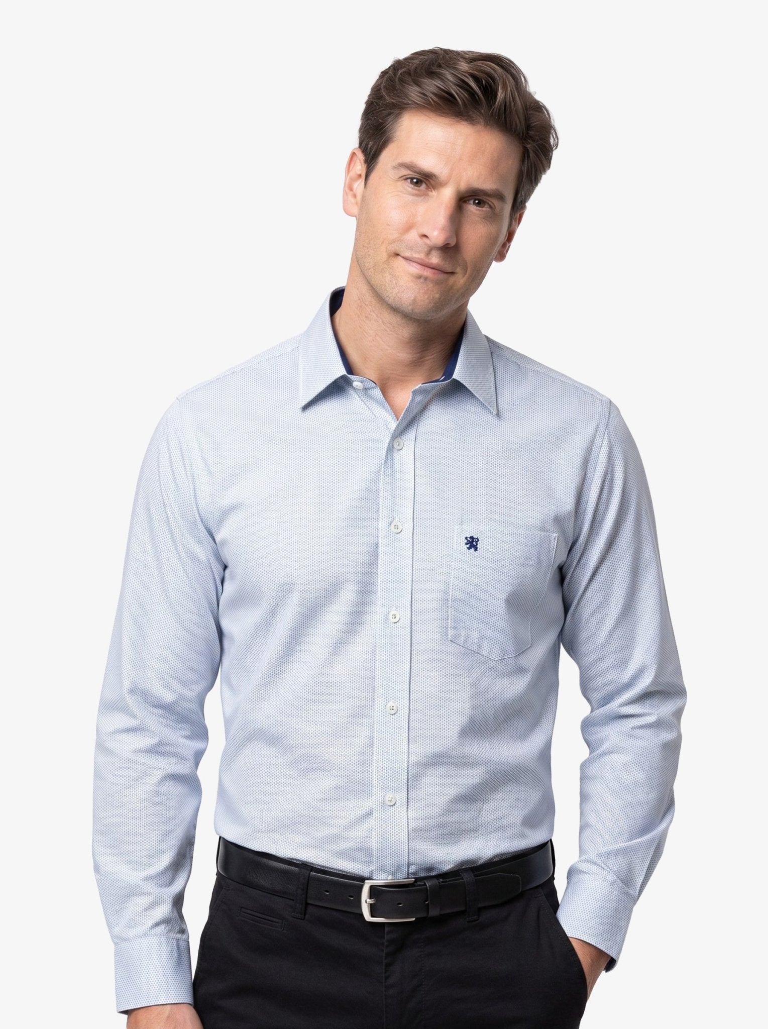 Manchester Camisa de Vestir Regular Fit con Diseño de Círculos Pequeños en Algodón y Puño Convertible - Manchester